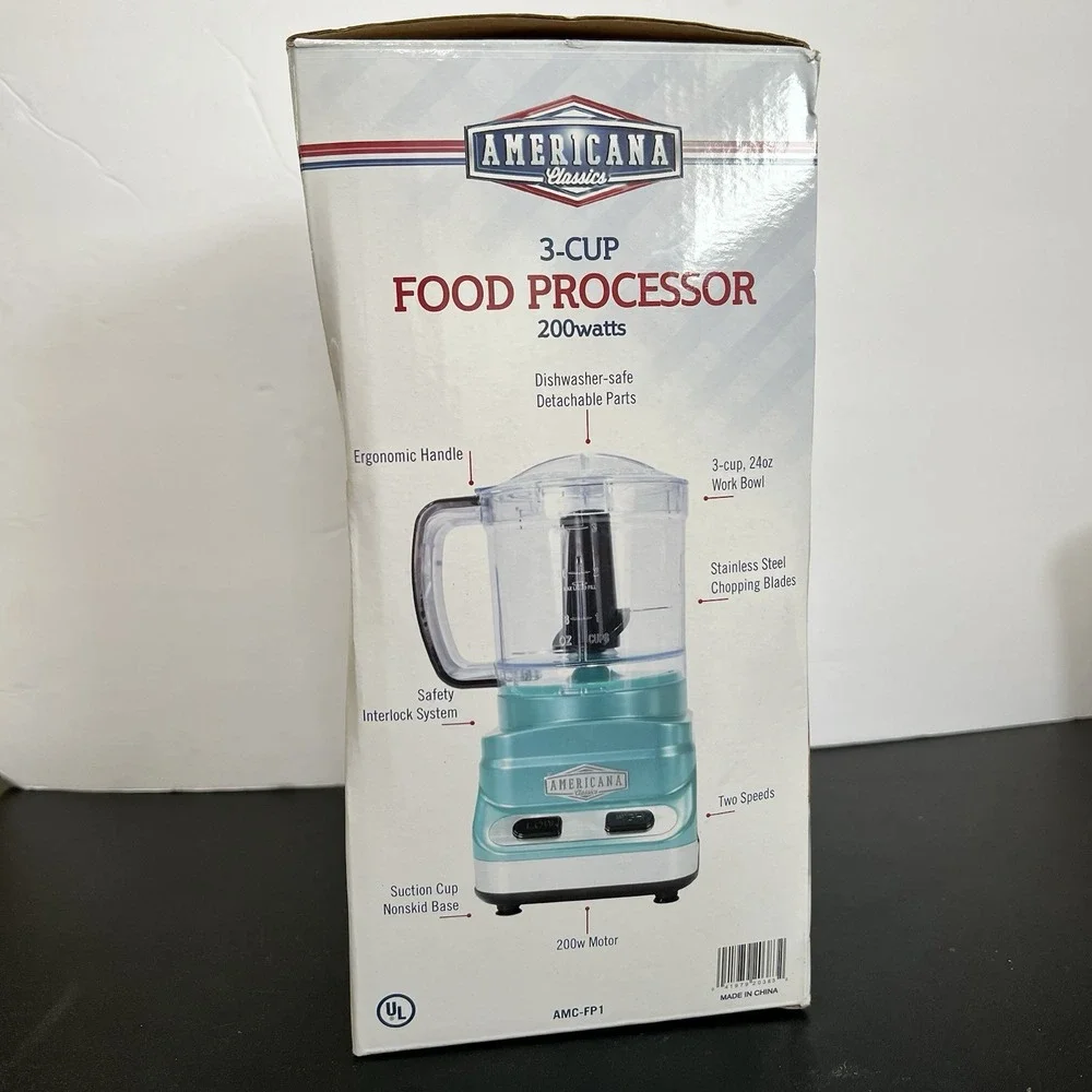 Americana‎ Classics 3 Cup Food Processor 2-Speed SS Blades No Skid Seafoam Blue